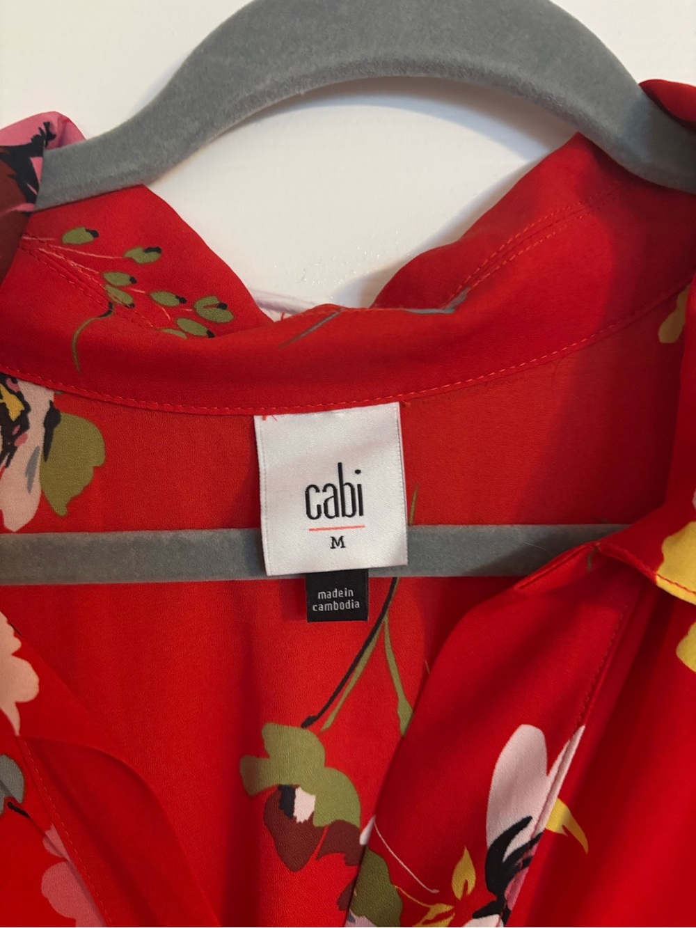 CAbi Red Floral Collared Button Blouse